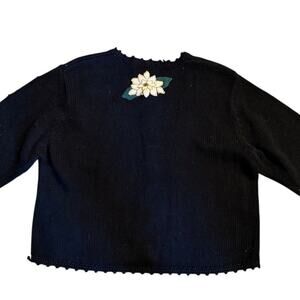 Bechamel XL Black Poinsettia Holiday Cardigan Sweater 90s Raime Cotton Blend